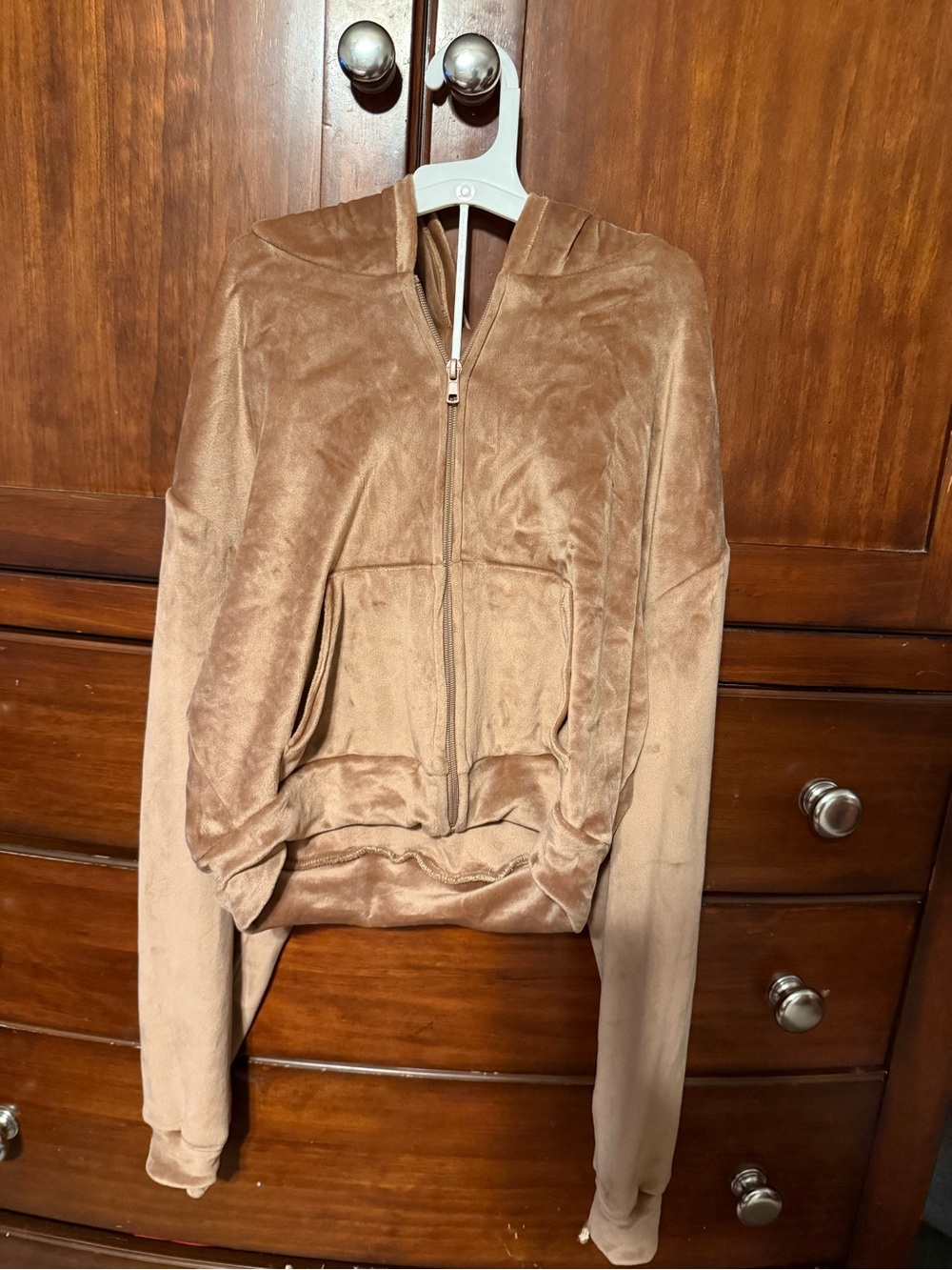 SKIMS Velvet-Look Zip Top in Warm Brown